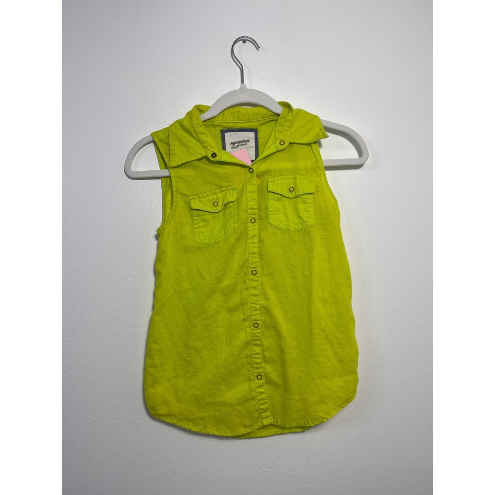 Arizona Jean Co‎ Neon Lime Green Sleeveless Button Down Shirt Snap Front